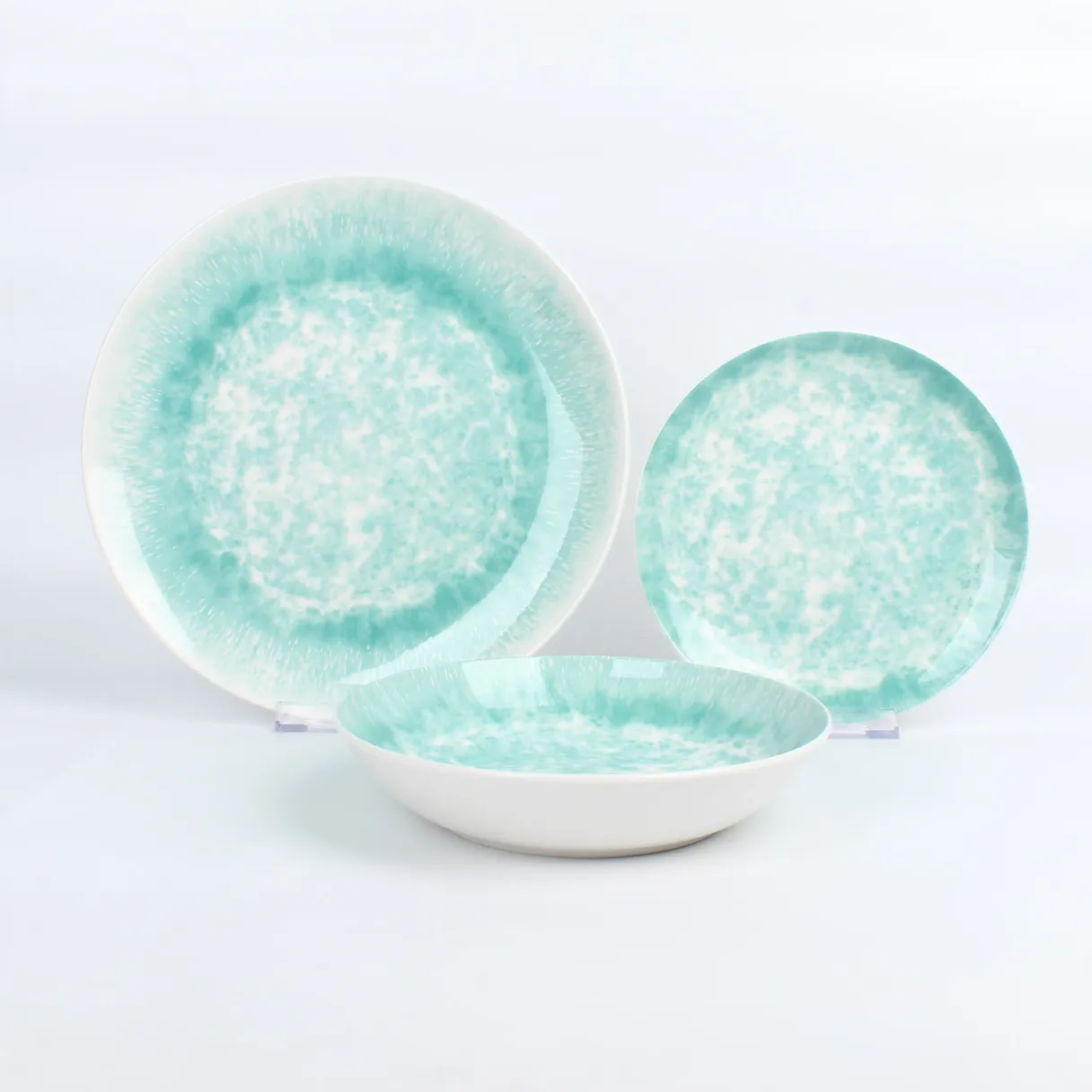 Pad print dinnerware blue green yellow Pad print dinnerware blue green yellow