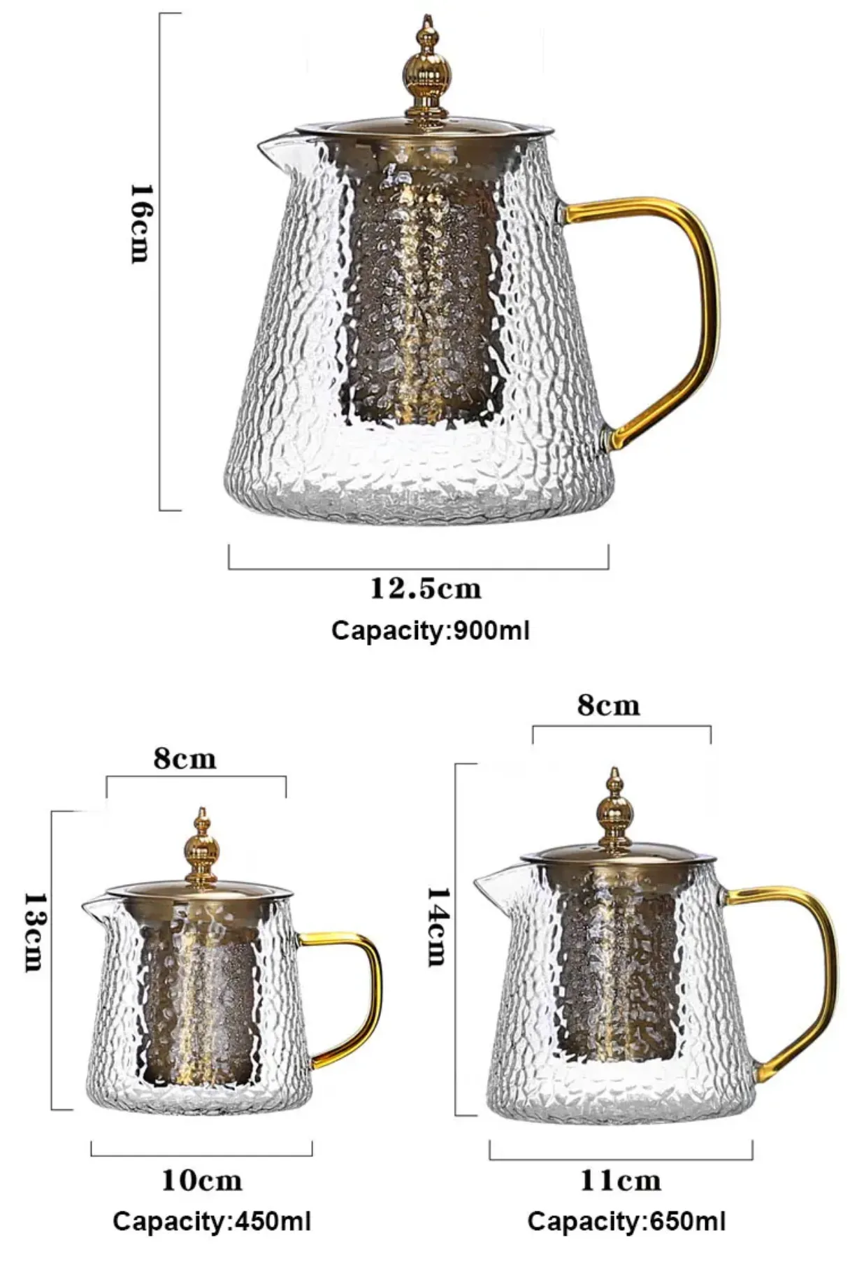 Hammered Square tea pot high borosilicate glass kettle