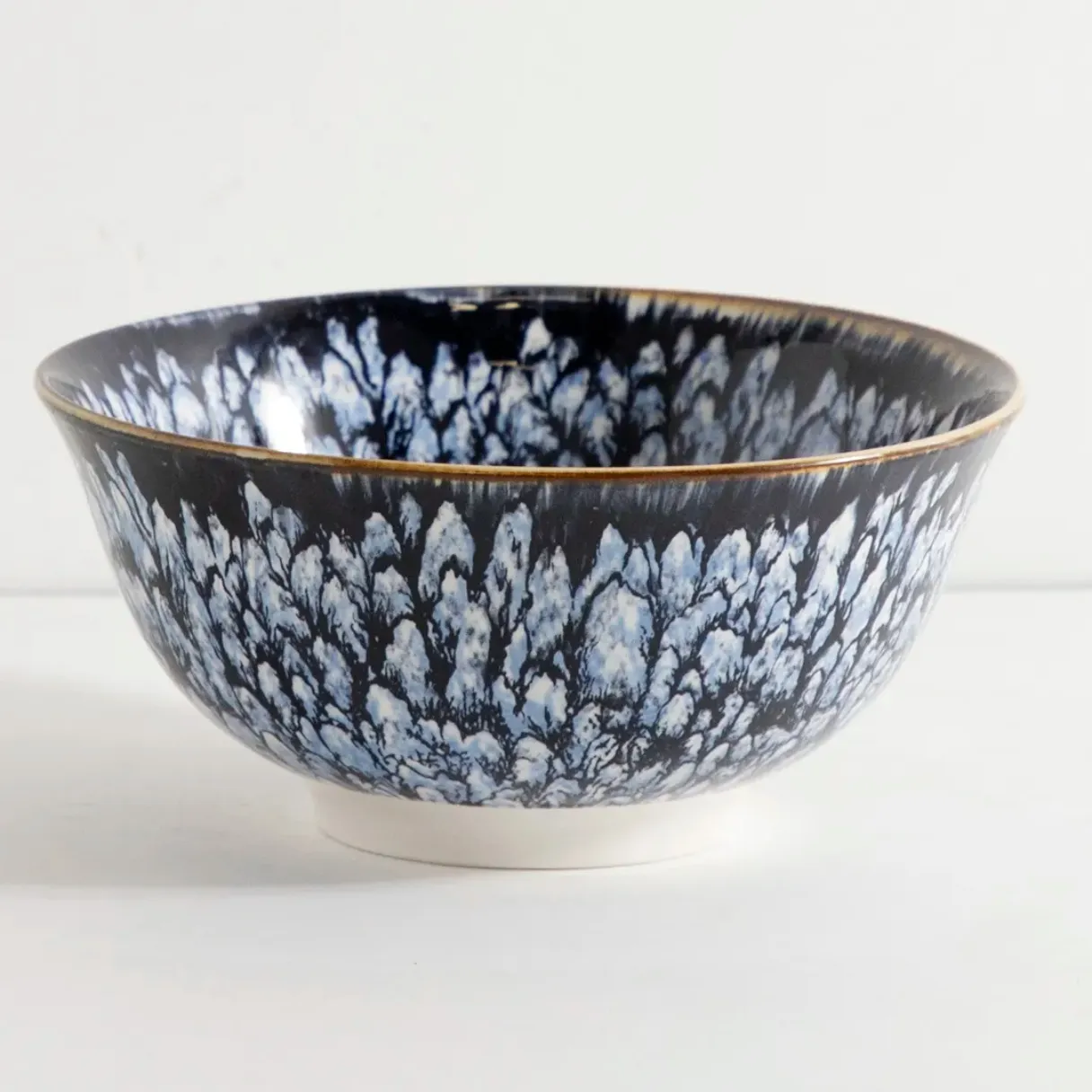 Reactive glazed style pad print blue and black porcelain plate