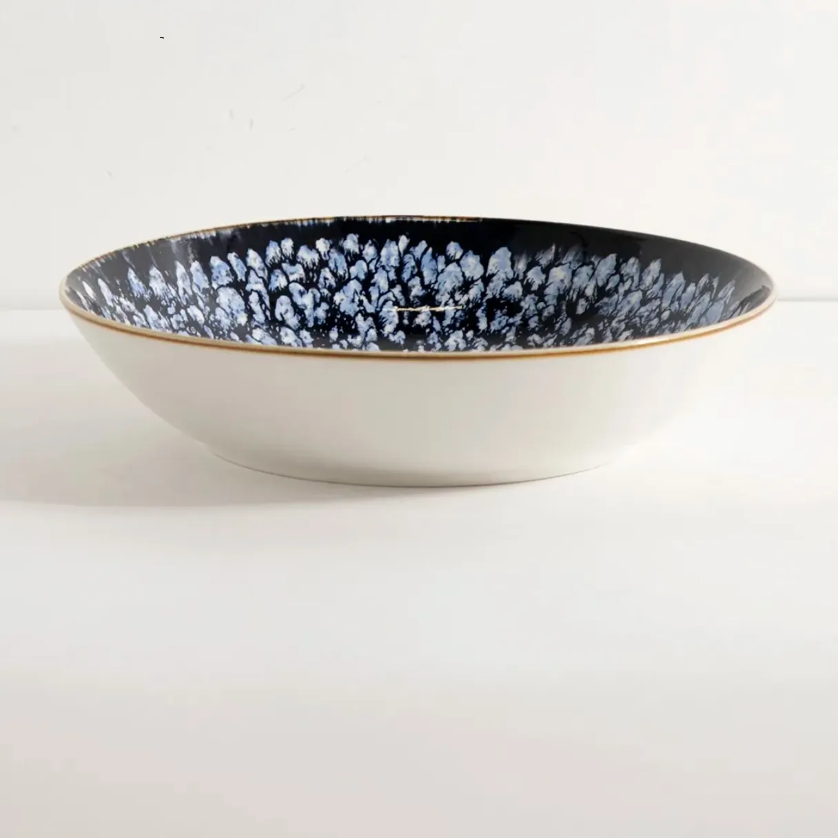 Reactive glazed style pad print blue and black porcelain plate