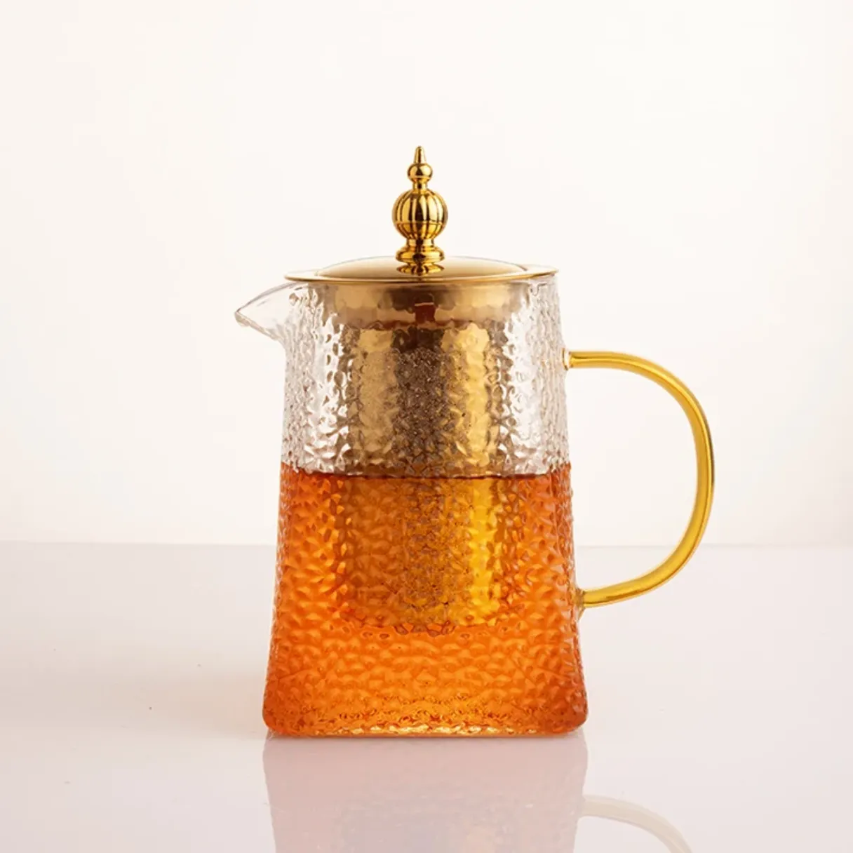 Hammered Square tea pot high borosilicate glass kettle