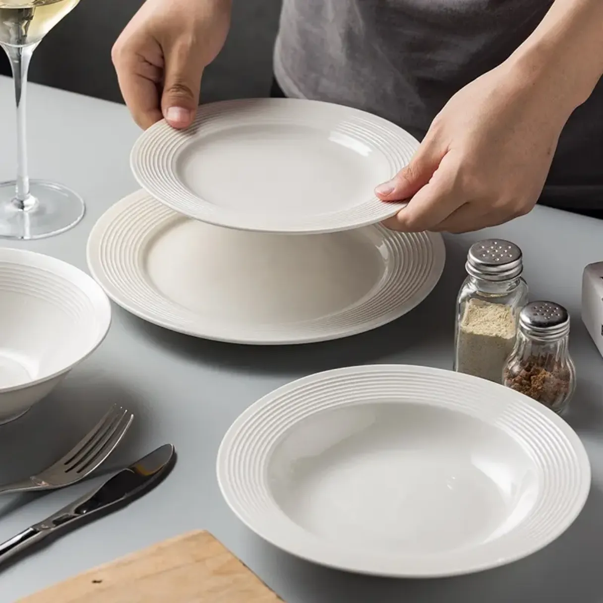 Timeless Striped Embossed Dinnerware Set – Sophisticated Dining for Six