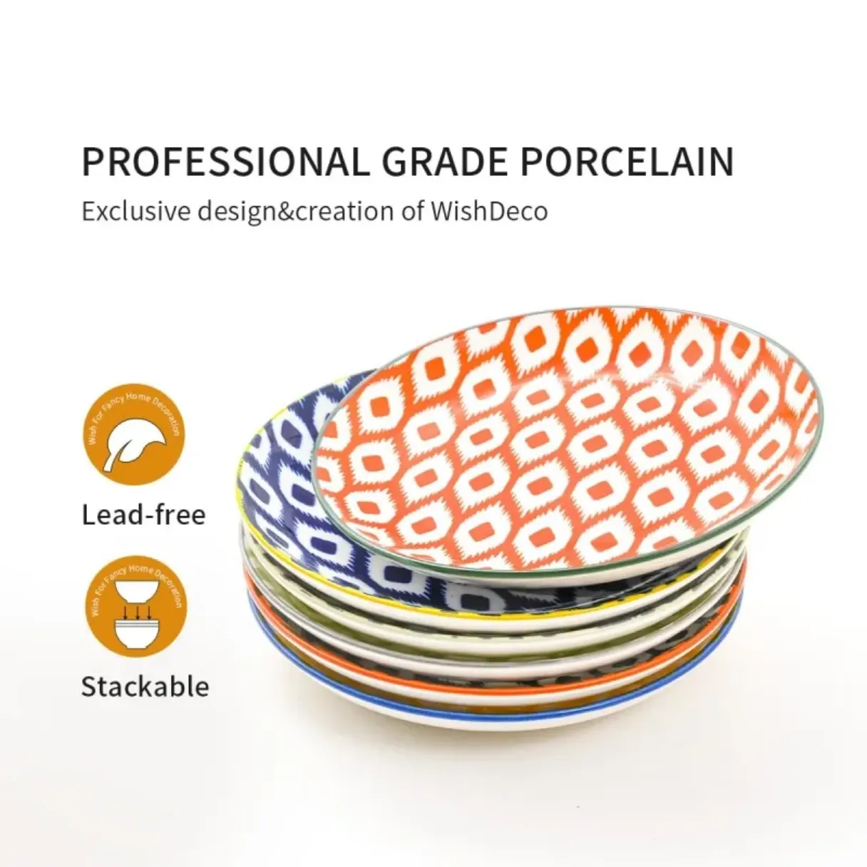 6-Piece 8&#039; porcelain plate Boho style 6 colors