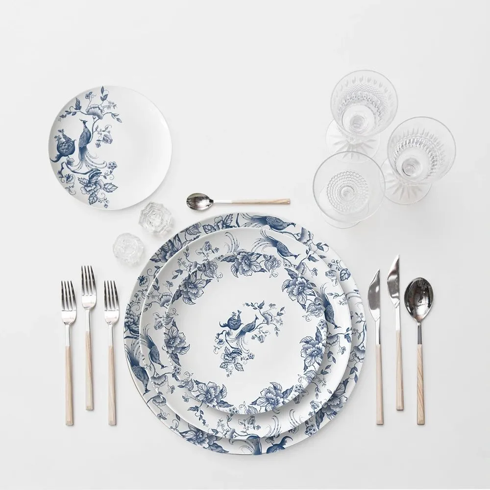 High Quality Luxury Flower and Birds Design Ceramic Plates Dishes Plates Dinnerware Set