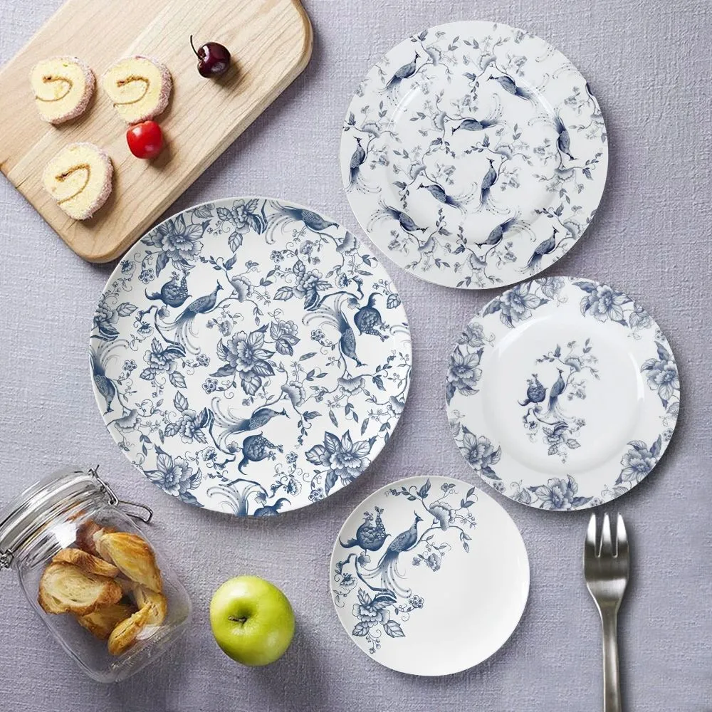 High Quality Luxury Flower and Birds Design Ceramic Plates Dishes Plates Dinnerware Set