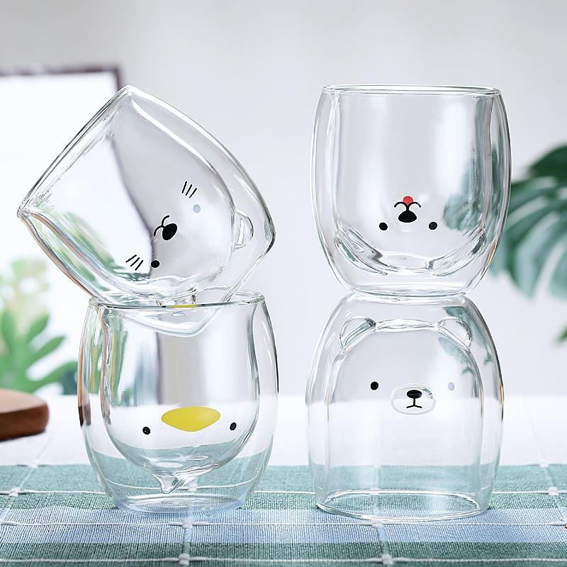 High Borosilicate Glass Mug with Cute Animal Design