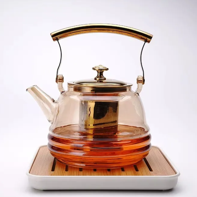 Copper And High Borosilicate Glass Teapot Lifting Beam Handle Ensures Easy Pouring