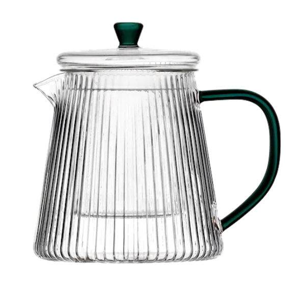 Clear Teapot With Infuser Built-In Glass Filter Separates Tea Leaves