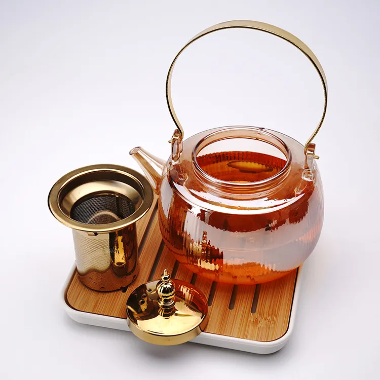Copper And High Borosilicate Glass Teapot Lifting Beam Handle Ensures Easy Pouring