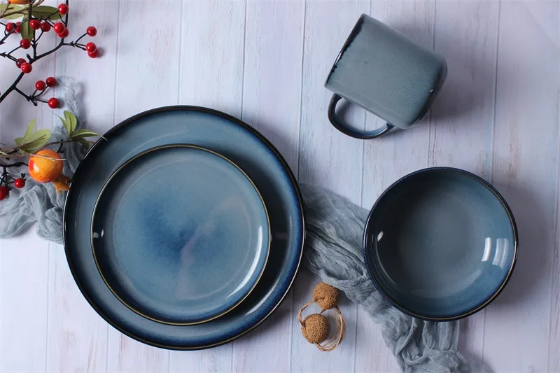 16pcs reactive glaze Blue dinner plate