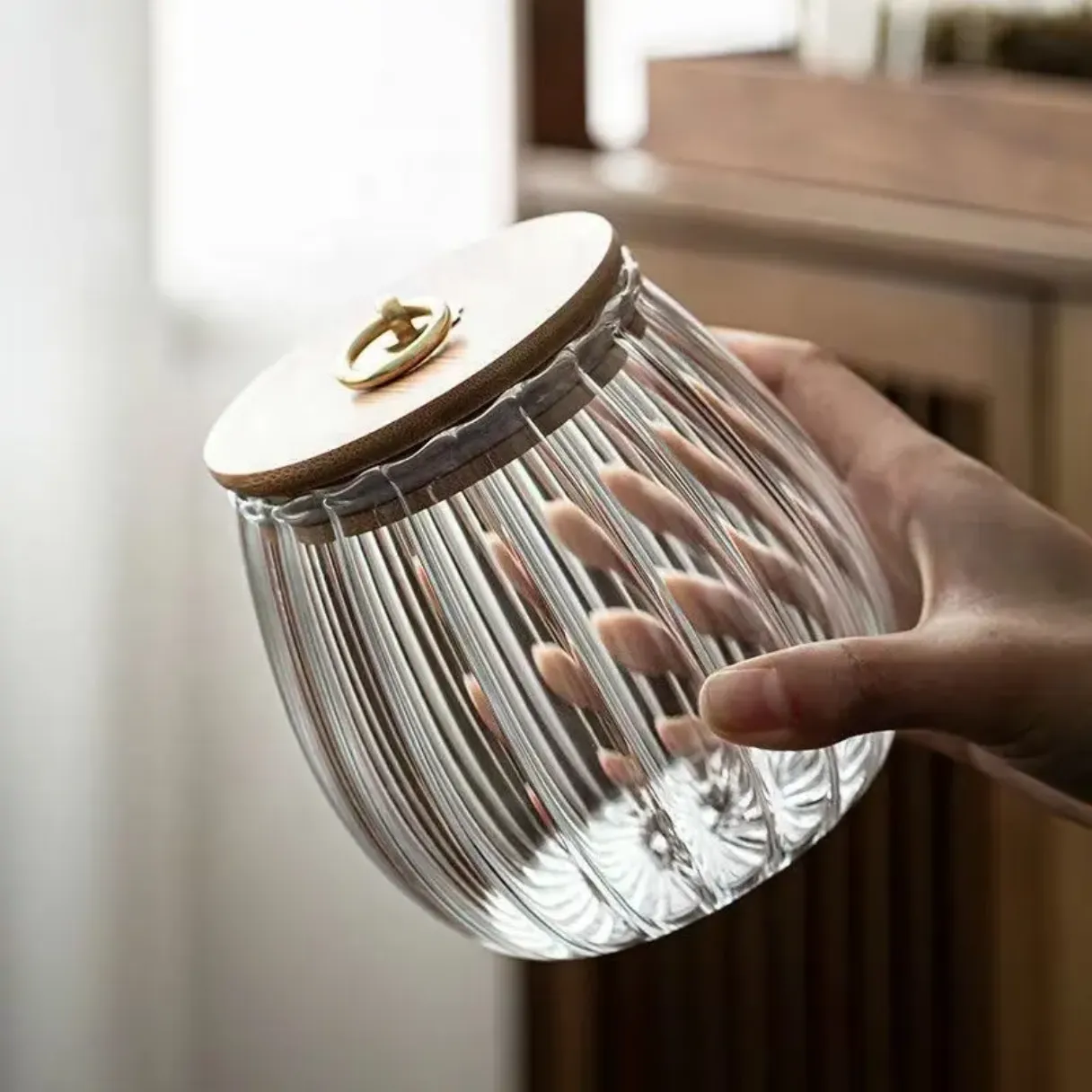 vertical transparent glass cup with metallic pull ring tank tea can dried fruit snack storage cans