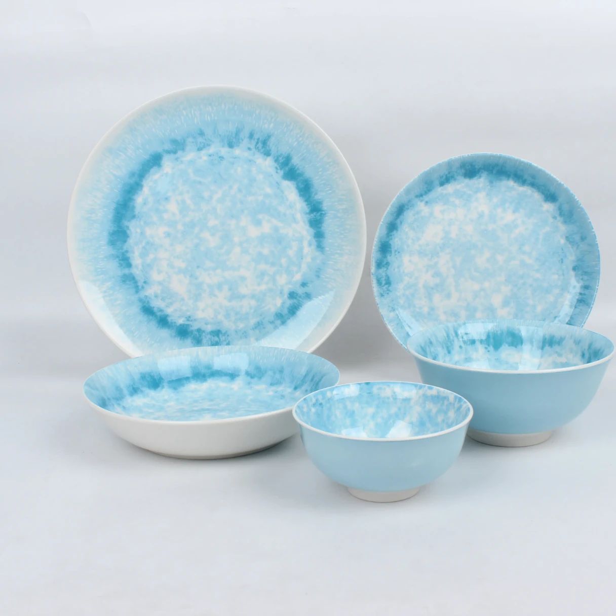 blue color pad print dinner set porcelain