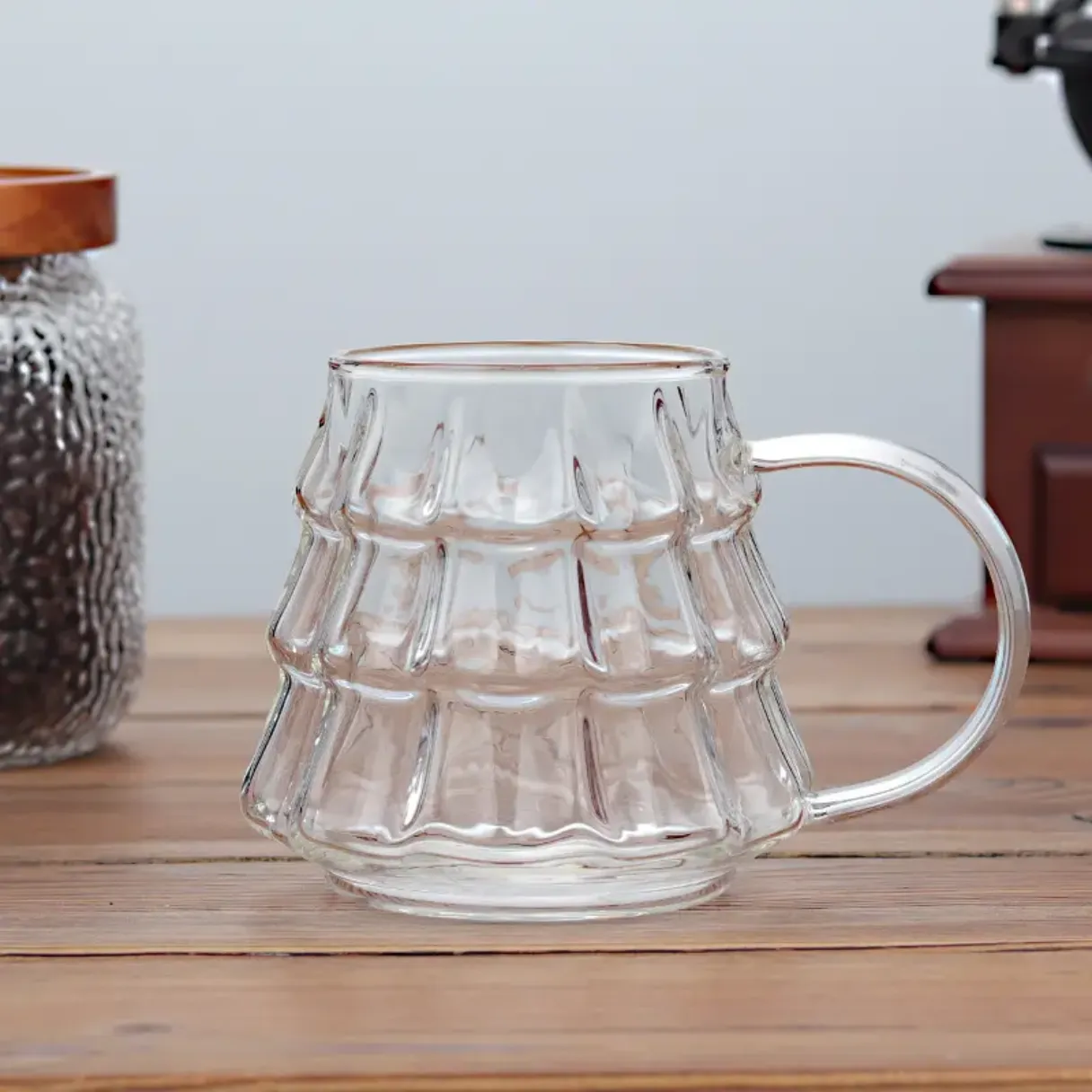 Christmass tree single layer mug high borosilicate glass mug with straw with handle