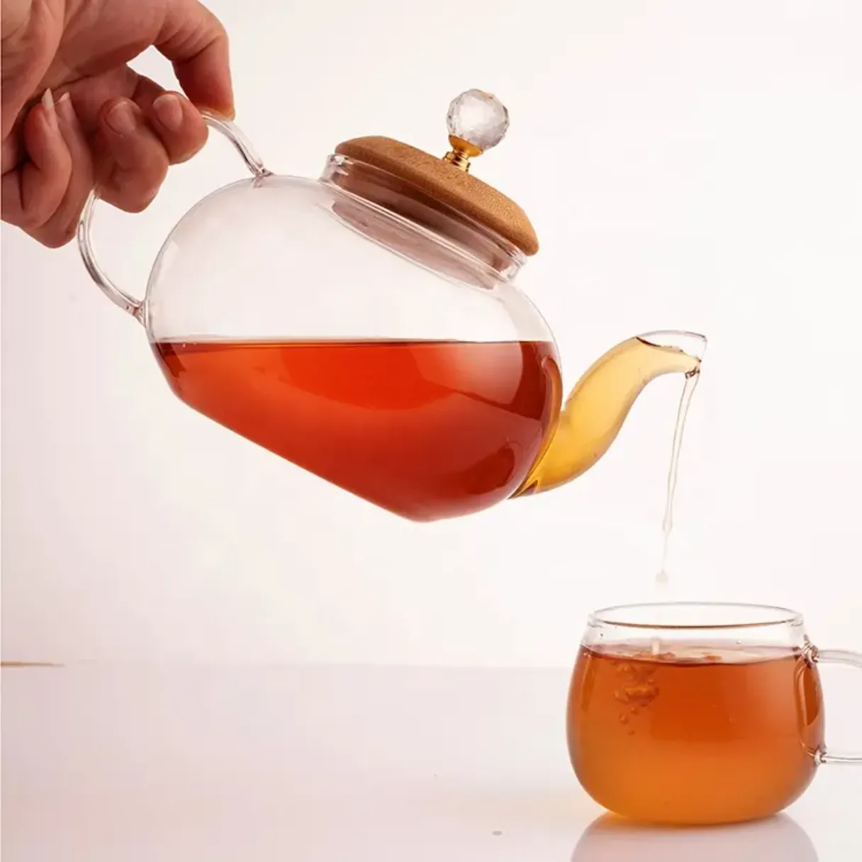 800ml High Borosilicate glass tea pot bamboo lid diamond lid tetera