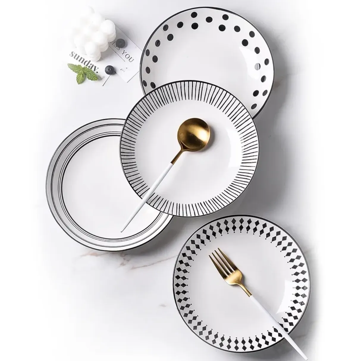 black pattern pad print under galzed dinner set porcelain