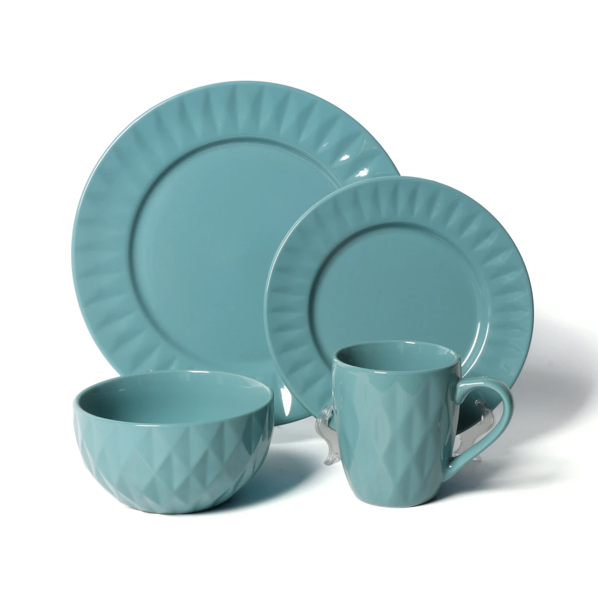 blue-green Solid Glaze diamond embossed porcelain dinner set