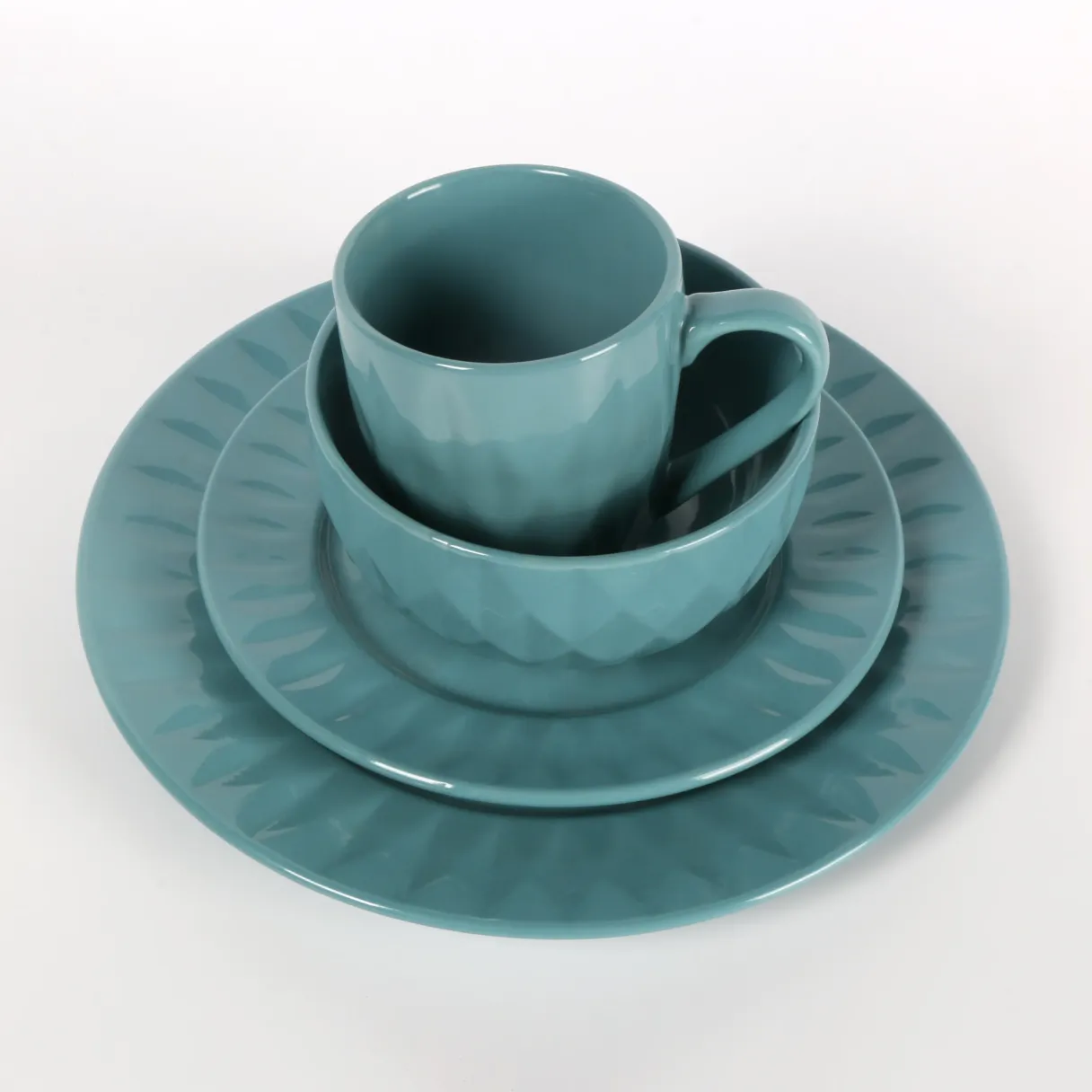 blue-green Solid Glaze diamond embossed porcelain dinner set