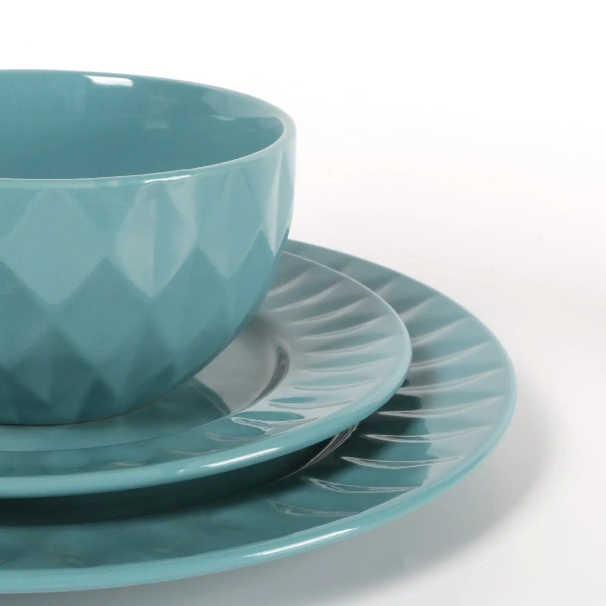 blue-green Solid Glaze diamond embossed porcelain dinner set