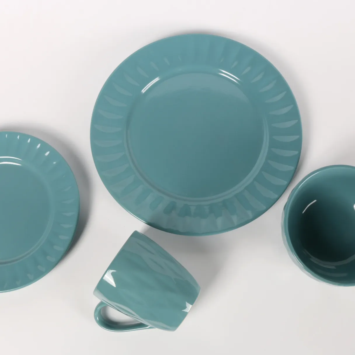 blue-green Solid Glaze diamond embossed porcelain dinner set