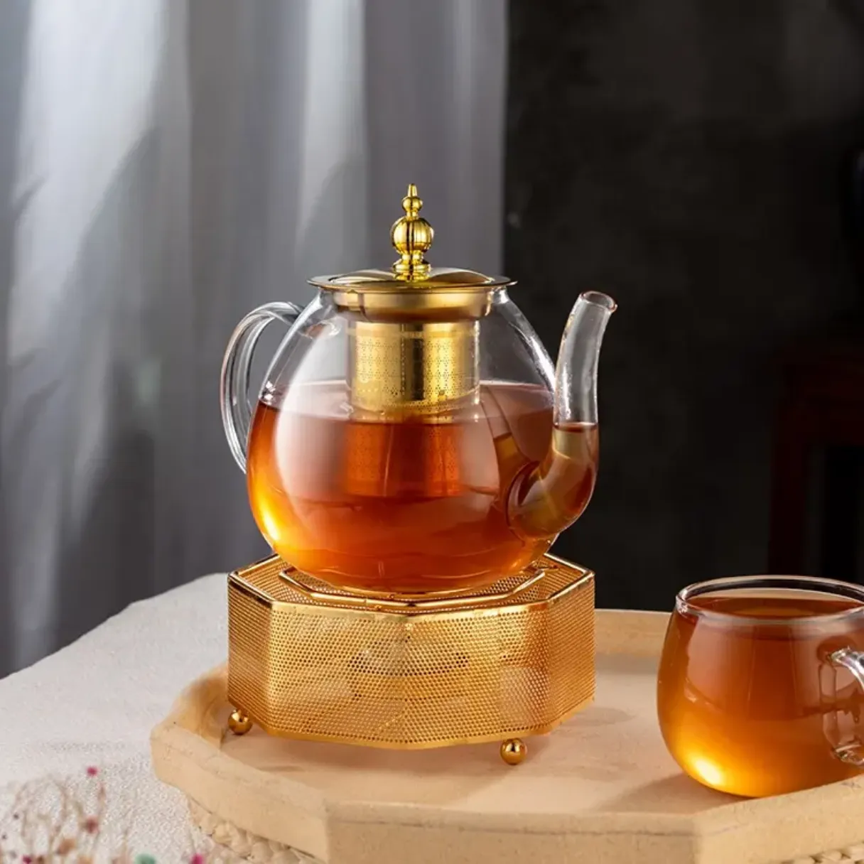 high borosilicate golden lid  glass tea pot 750ml/1L/1.4L