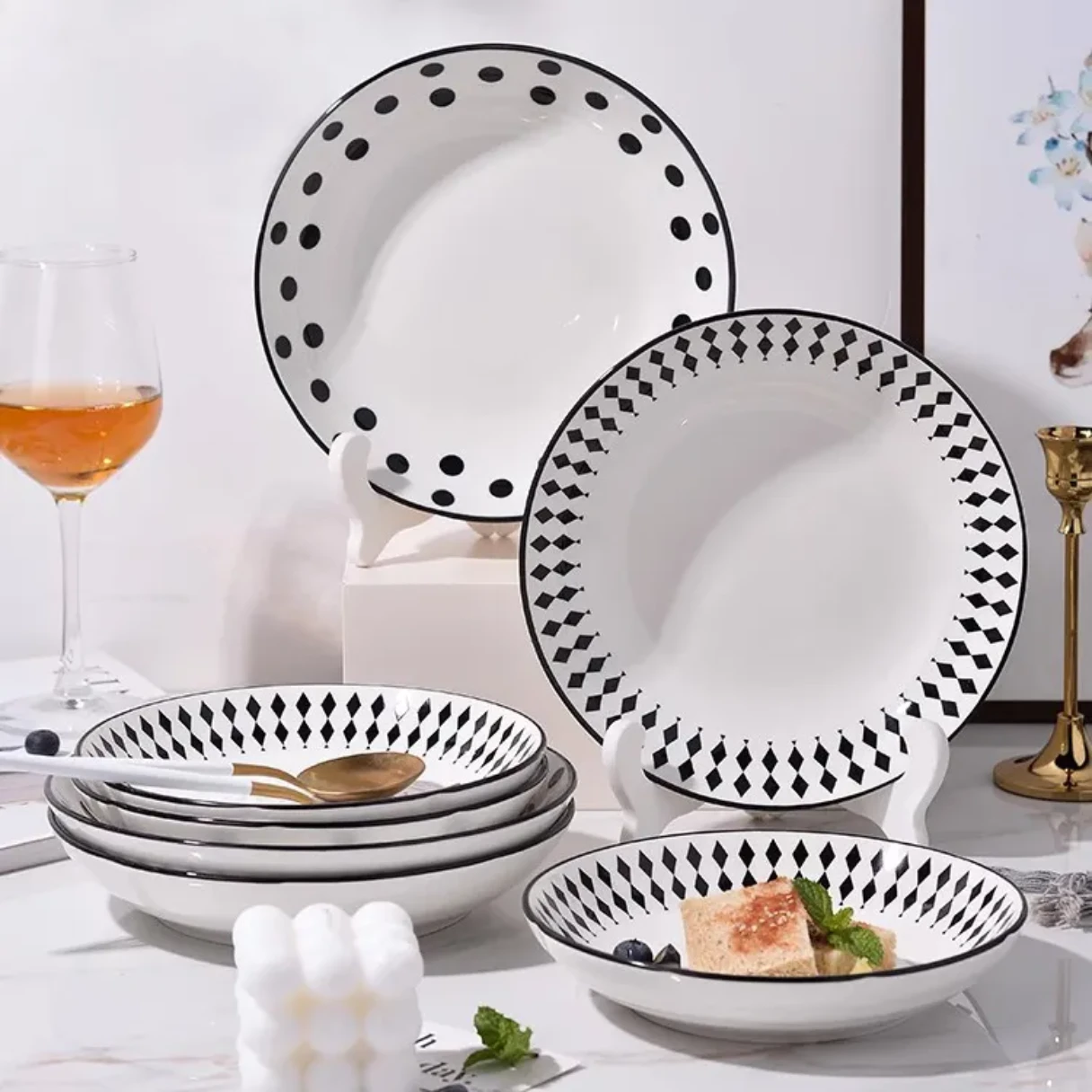 black pattern pad print under galzed dinner set porcelain