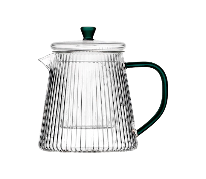 Stripe texture tea pot with glass infuser and lid