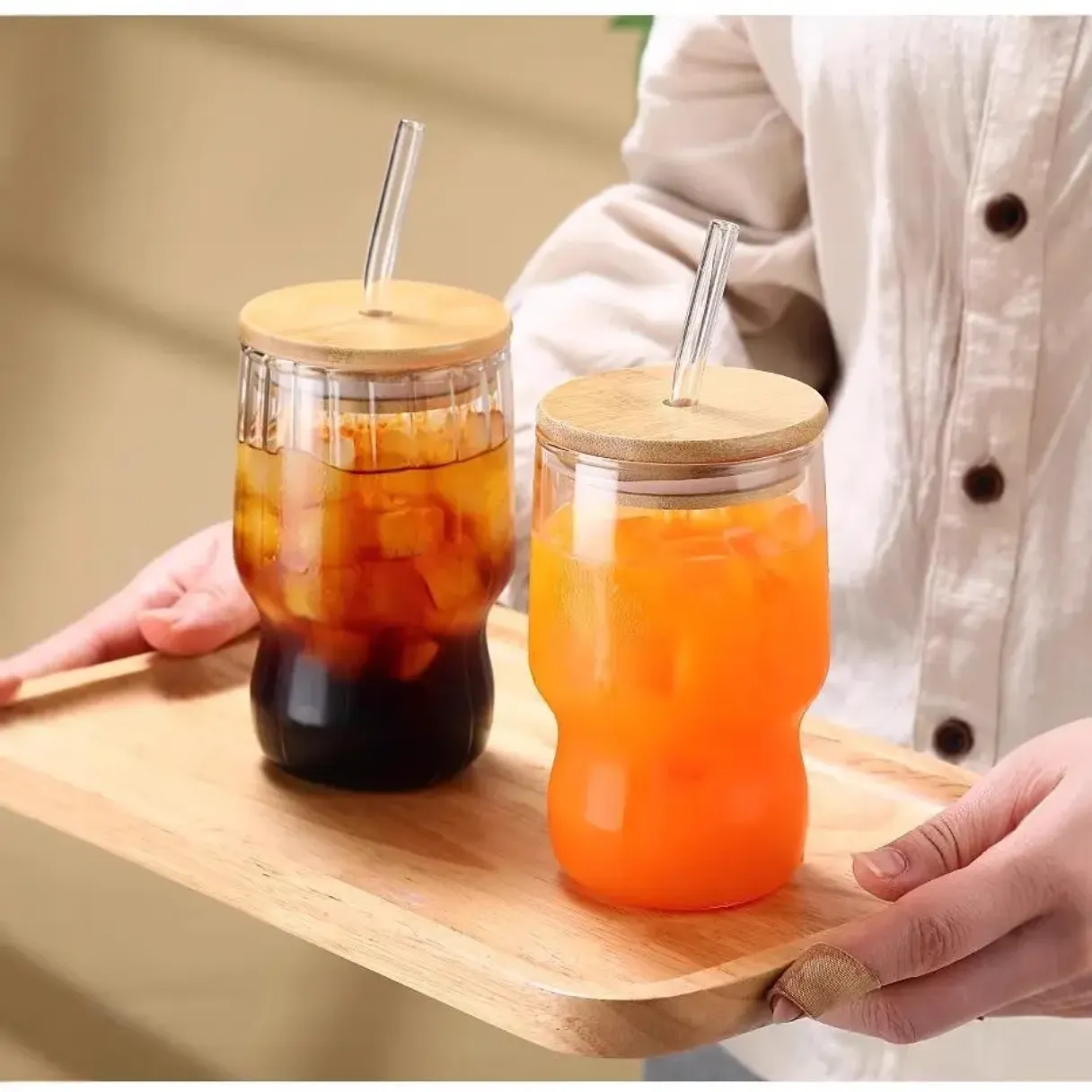 Borosilicate Glass Mug with Straw and Bamboo Lid