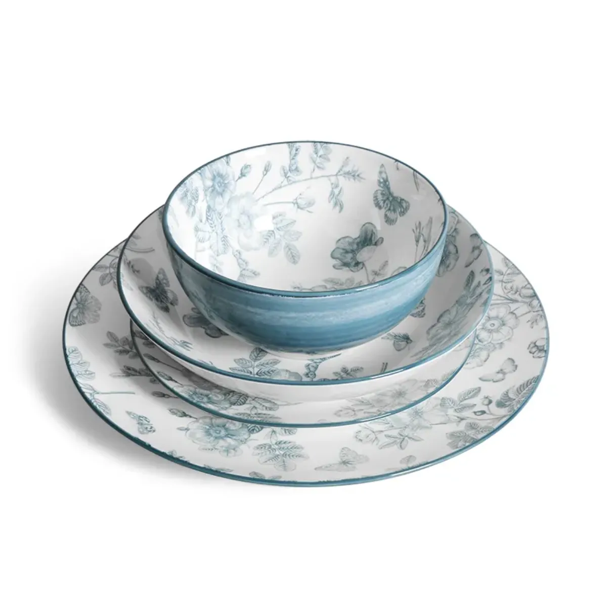 Soft blue flower 18pcs dinner set