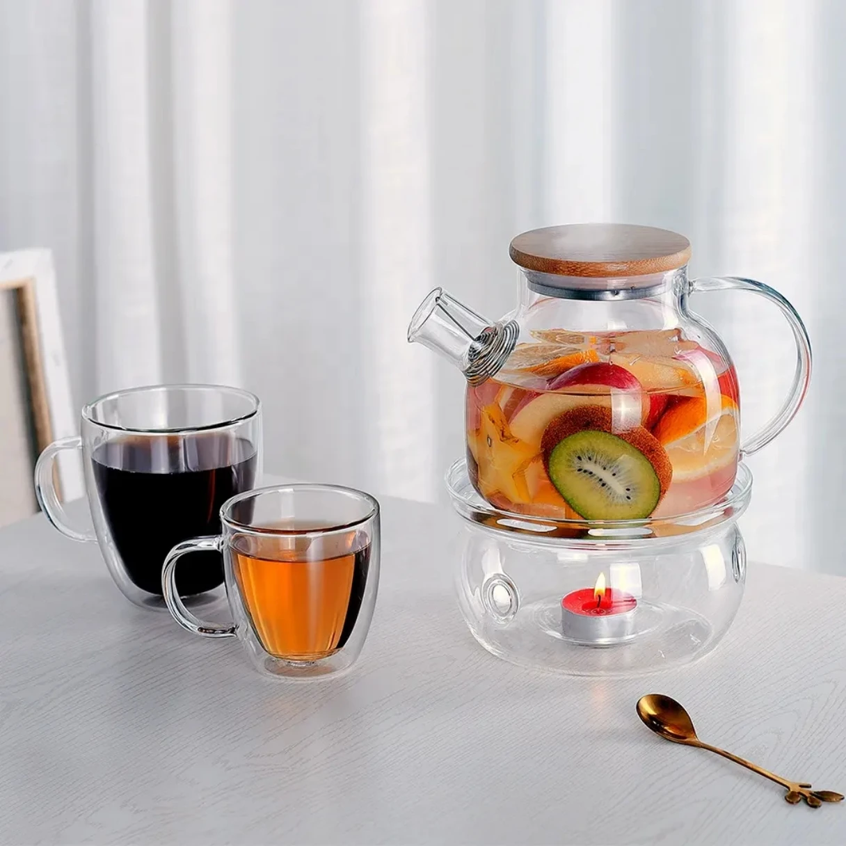 Artfical 1L high borosilicate tea pot with bamboo lid