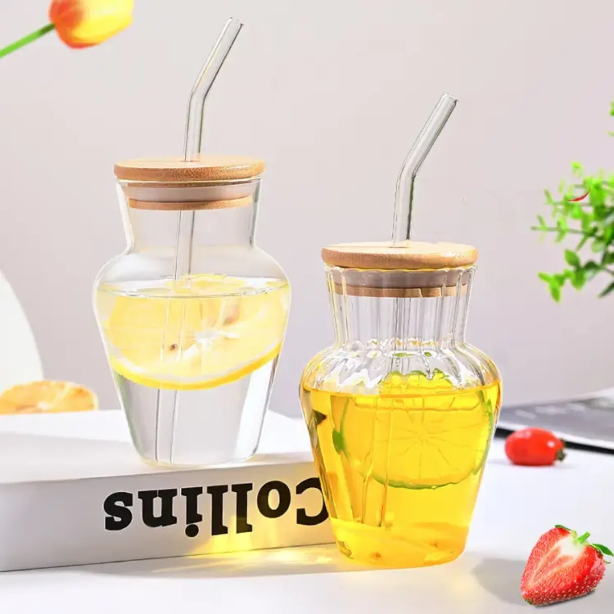 vase shape glass mug heat resistant glass mug with staw