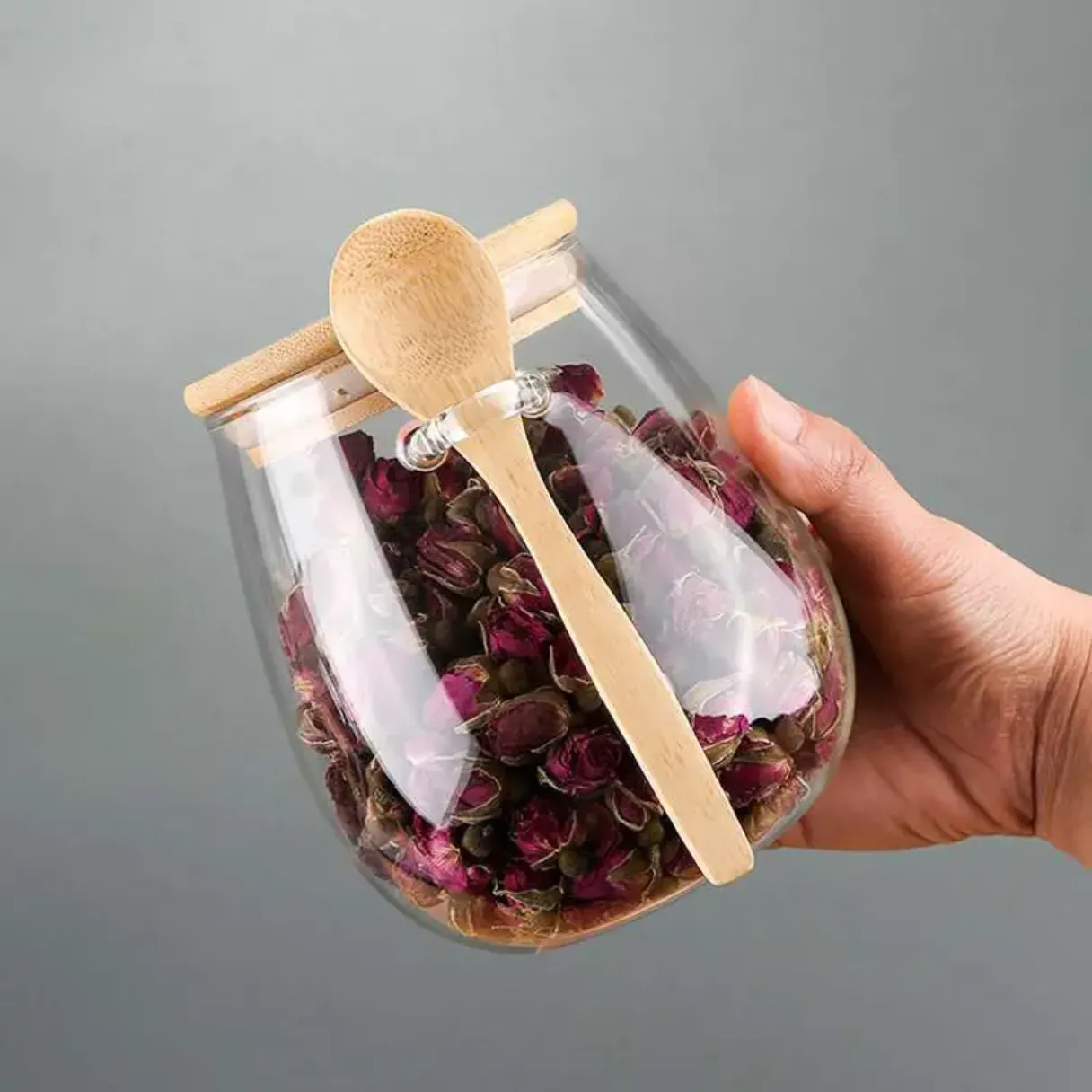 Artisan 500ml Borosilicate Glass Jars with Bamboo Accents