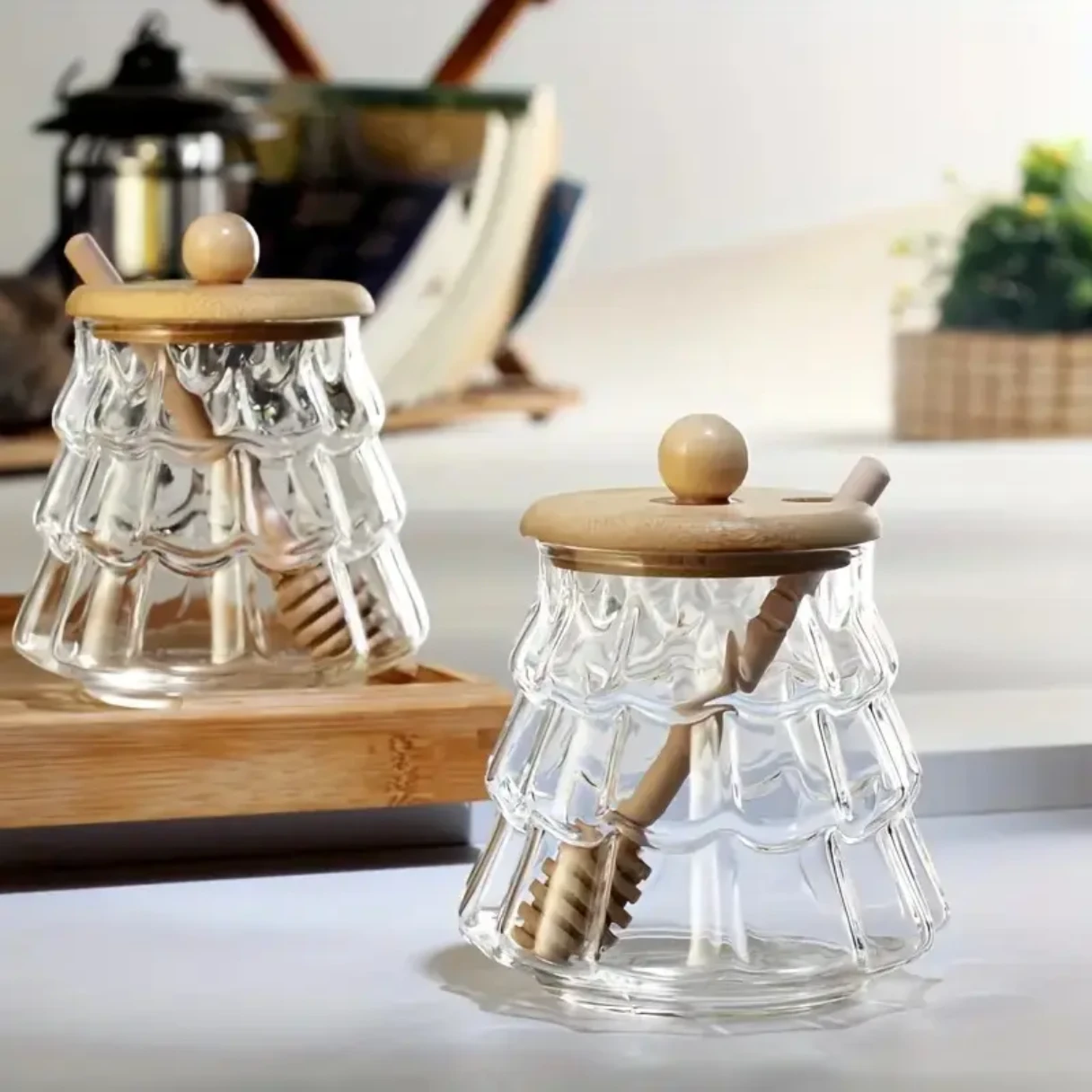 Christmas tree shape glass candy jar  honey jar