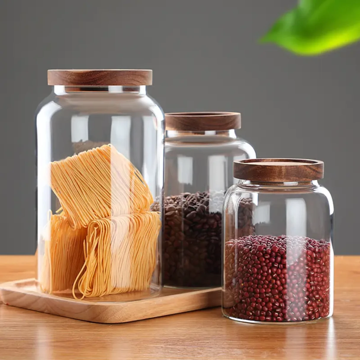 glass jars with wooden lids