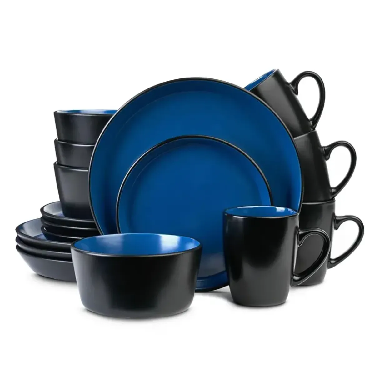 12pcs/16pcs/18pcs European American Market Porcelain Stoneware dinner set blue red black glaze