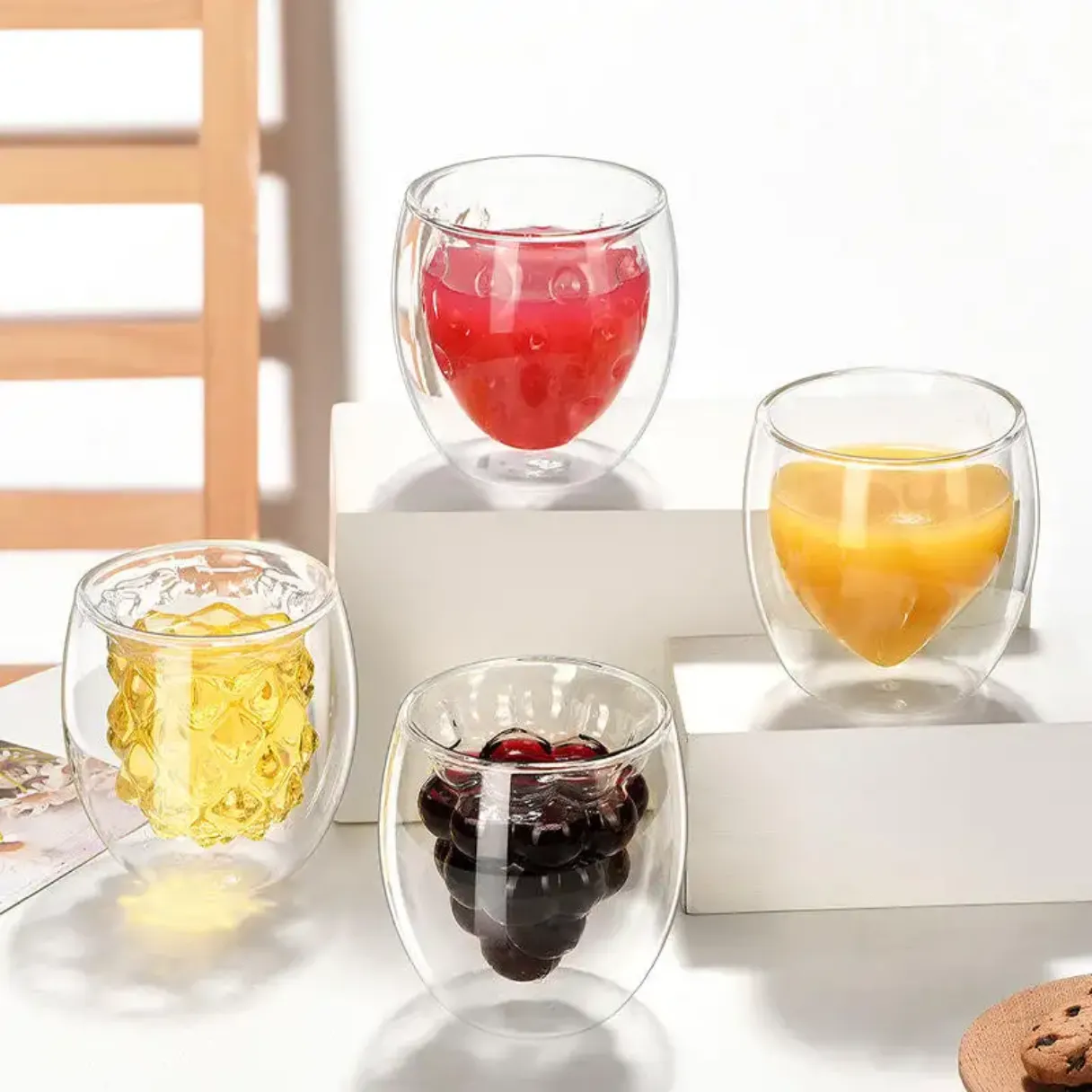 Pineapple shape double wall mug fruit shape double layer mug borosilicate glass