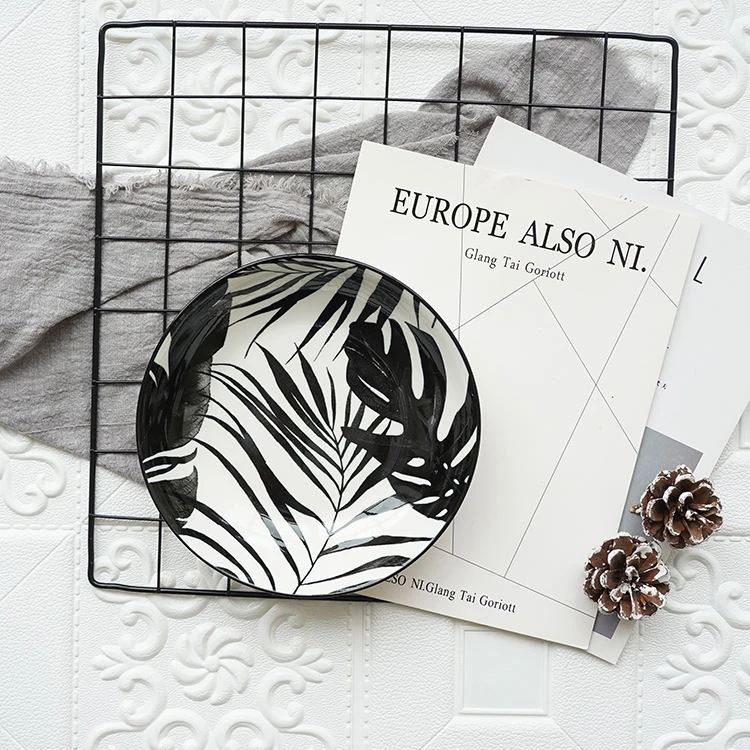 black leaf pad print ceramic dinner set