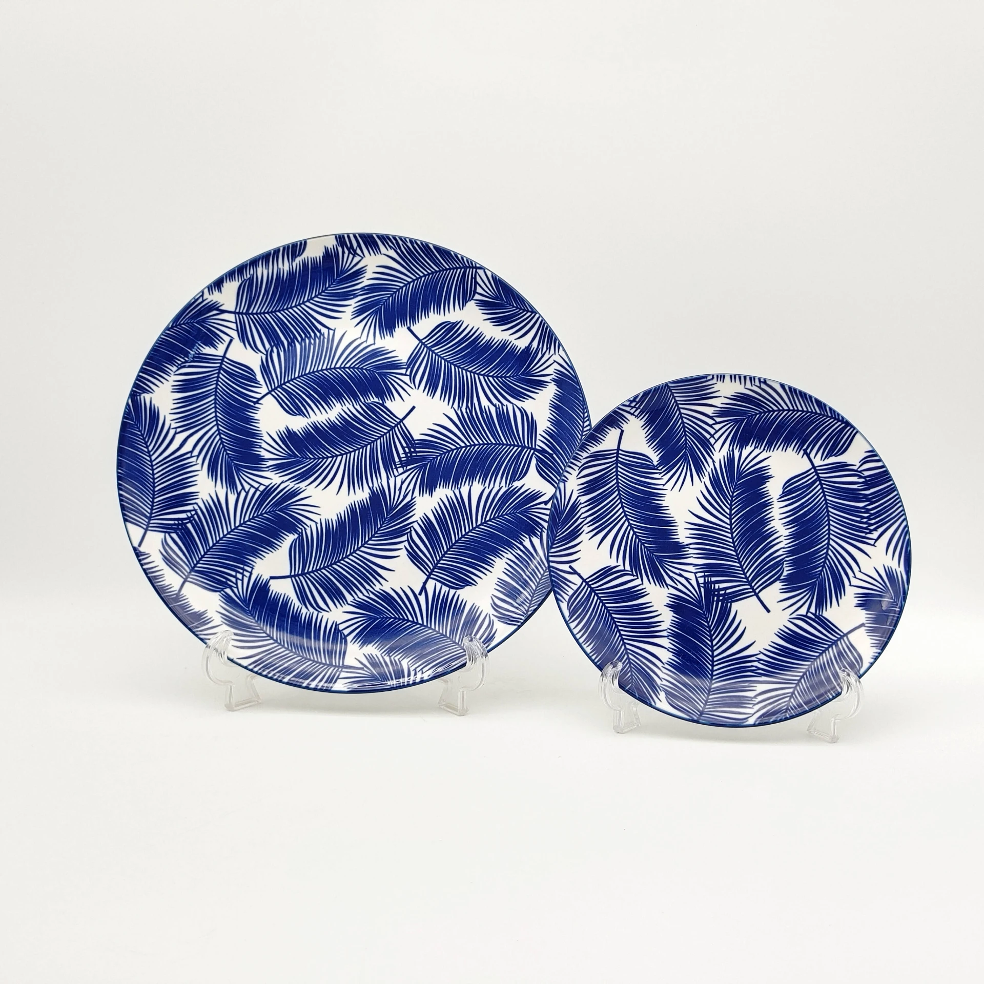 pad print ceramic dinner set blue leaf