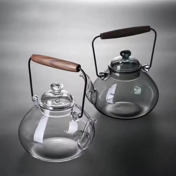 Japanese style kettle with girder Heated glass teapot Grey retro Heat resistant large capacity teapot
