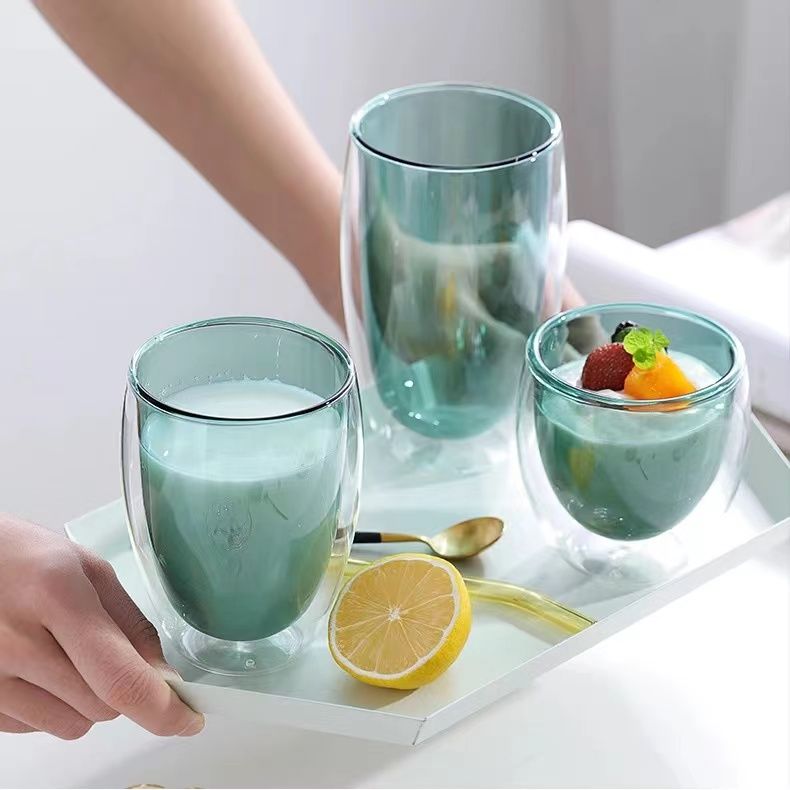 colorful double wall High borosilicate Glass Coffee Mug