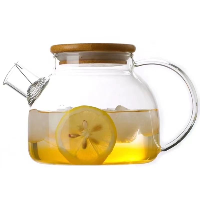 high borosilicate tea pot with bamboo lid
