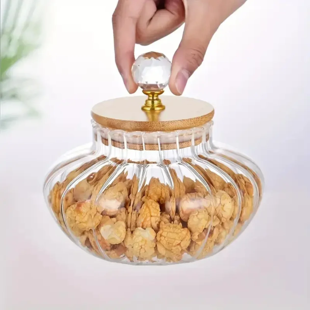 High Borosilicate Glass Storage jar with Diamond Bamboo Lid