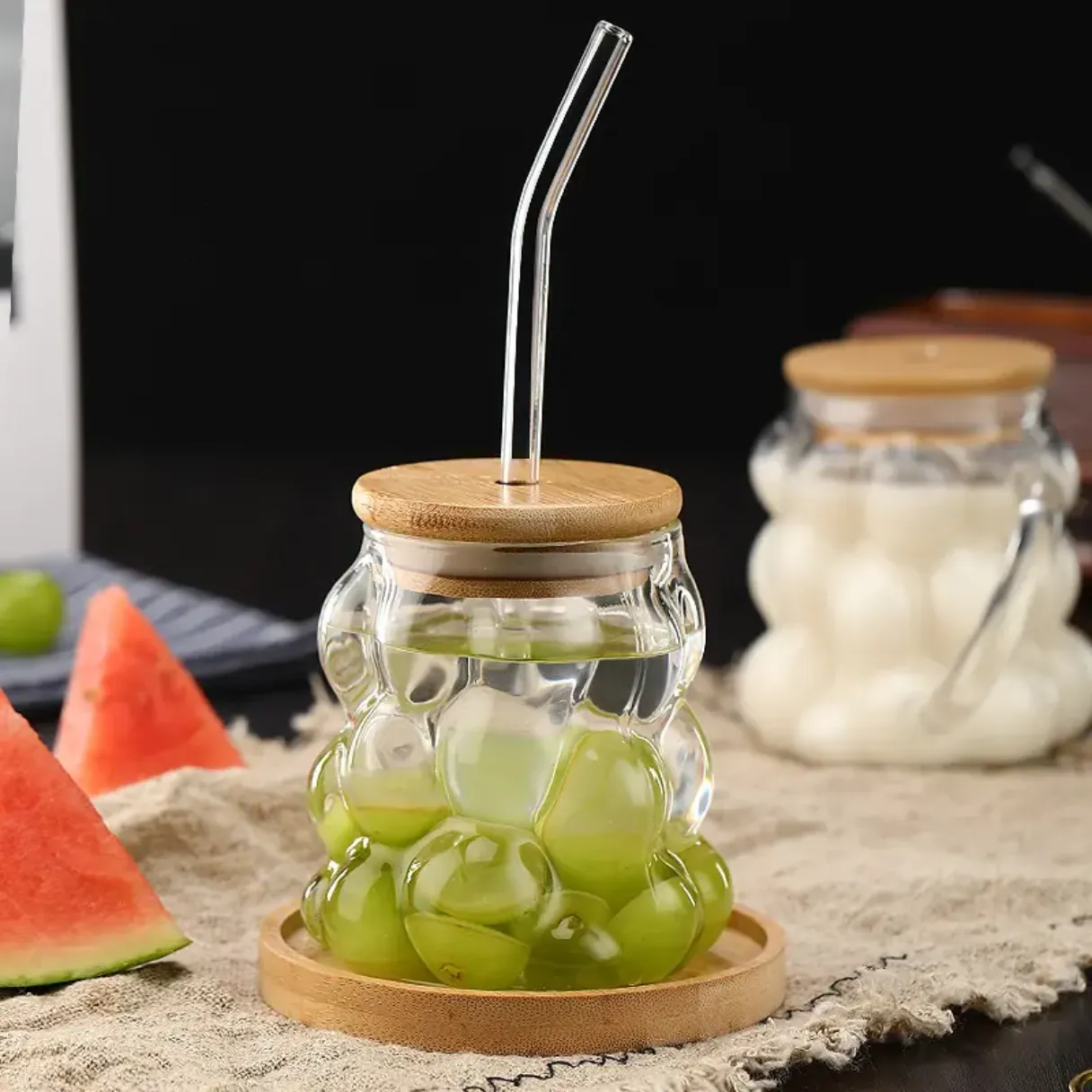 High borosilicate glass mug with straw 550ml