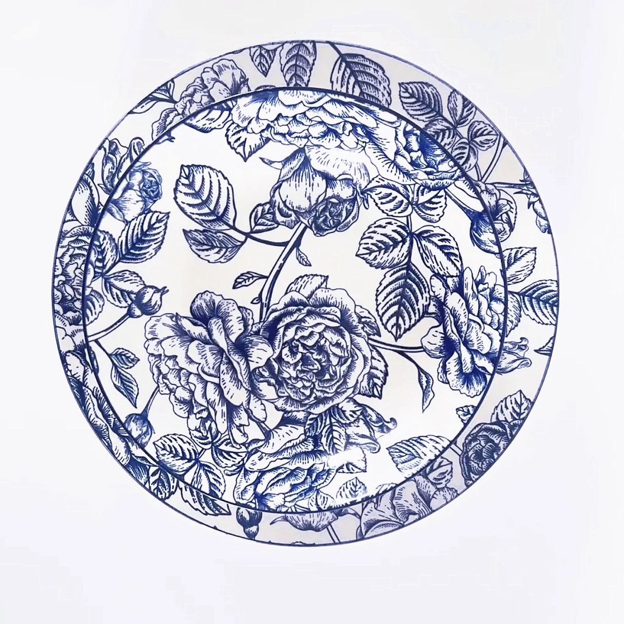 Full-bloom roses​ pad print porcelain dinner set