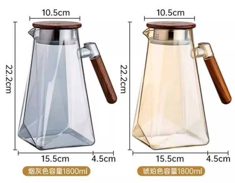 Diamond-shaped High Borosilicate Glass Pitcher with Walnut Lid