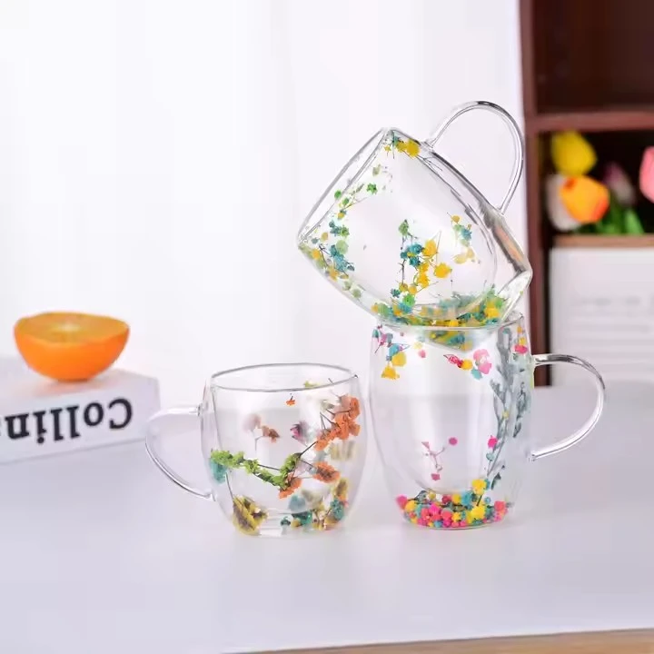 350ml Double Wall Mug Dry Flower Tea Mug