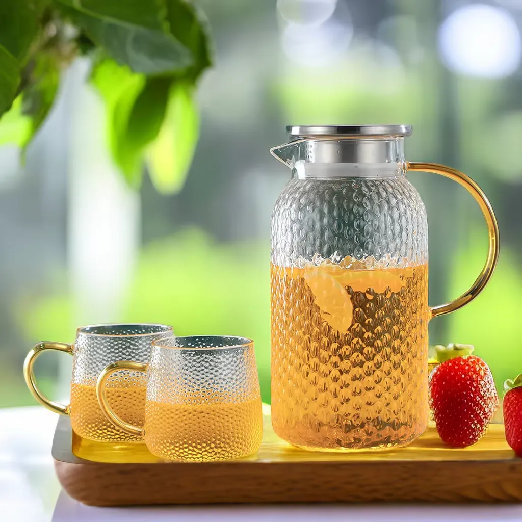 Rice Grain Pattern High Borosilicate Glass Water Pitcher