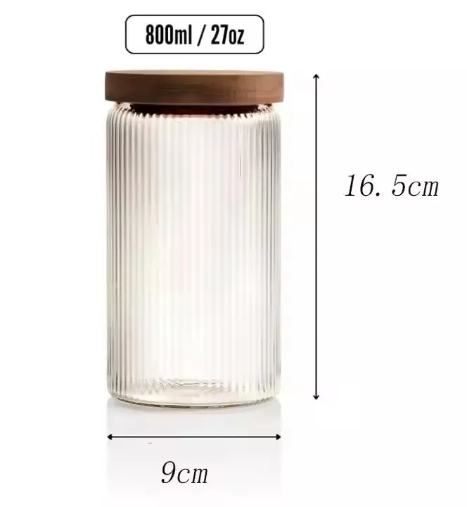 Vertical Stripe High Borosilicate Glass Jars With Acacia Wooden Lids
