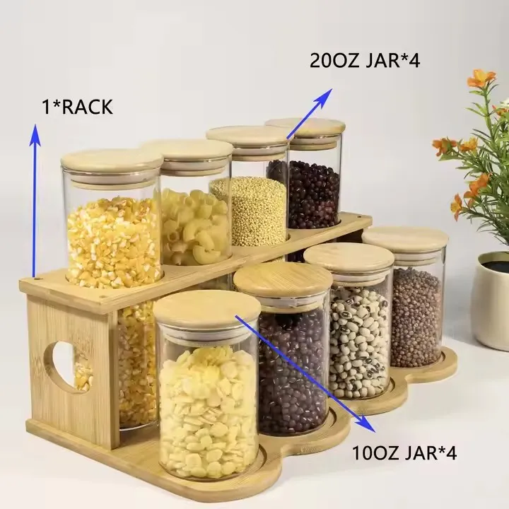 High borosilicate glass storage jar with Bamboo Lids &#038; Stand
