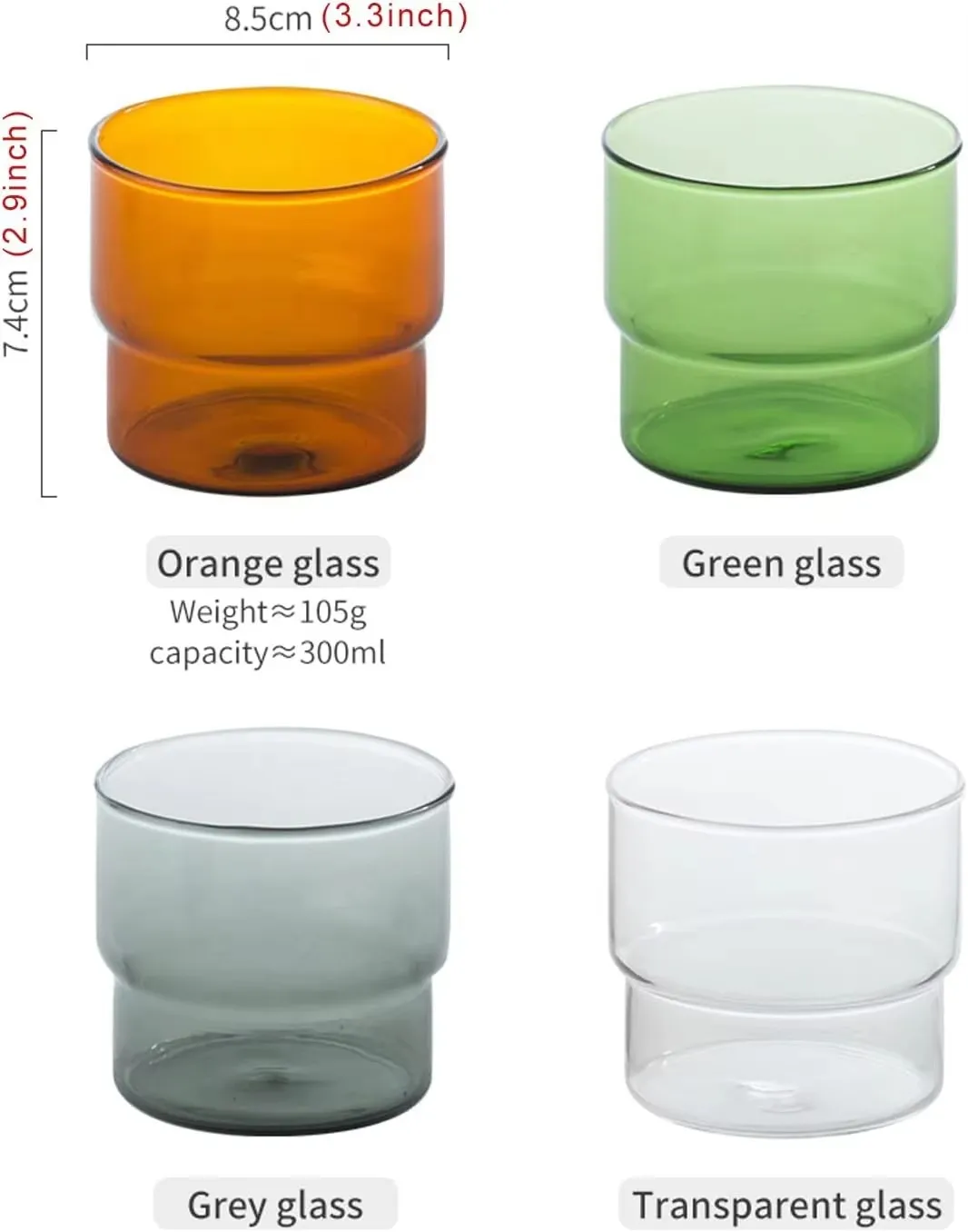 Colorful high borosilicate stackable 300ml mug