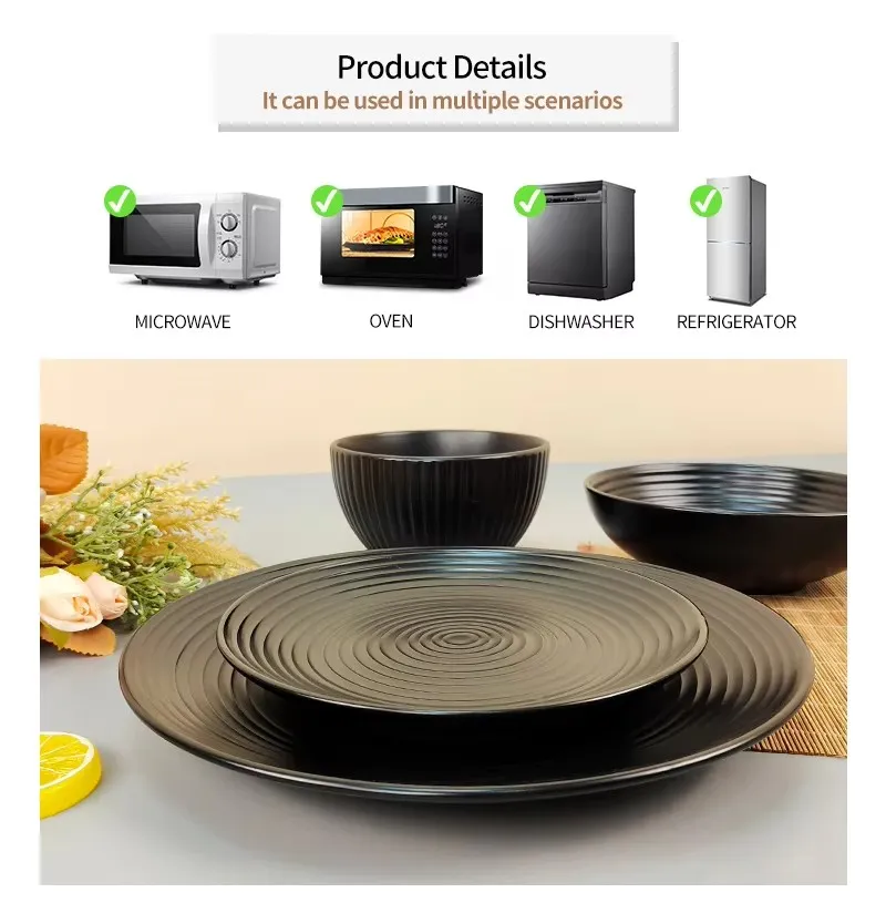 Black solid glaze relief porcelain dinner set